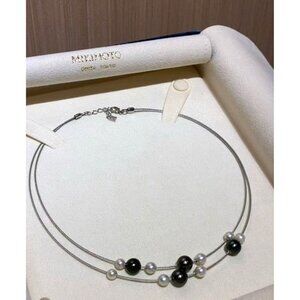 MIKIMOTO 9.4mm18k 2 strand Tahitian Black south Sea Akoya Pearls Motion Necklace